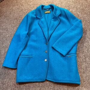 Vintage Geiger Womens Size 10/12 US Blue Pure Virgin Wool Peacoat Jacket Blazer